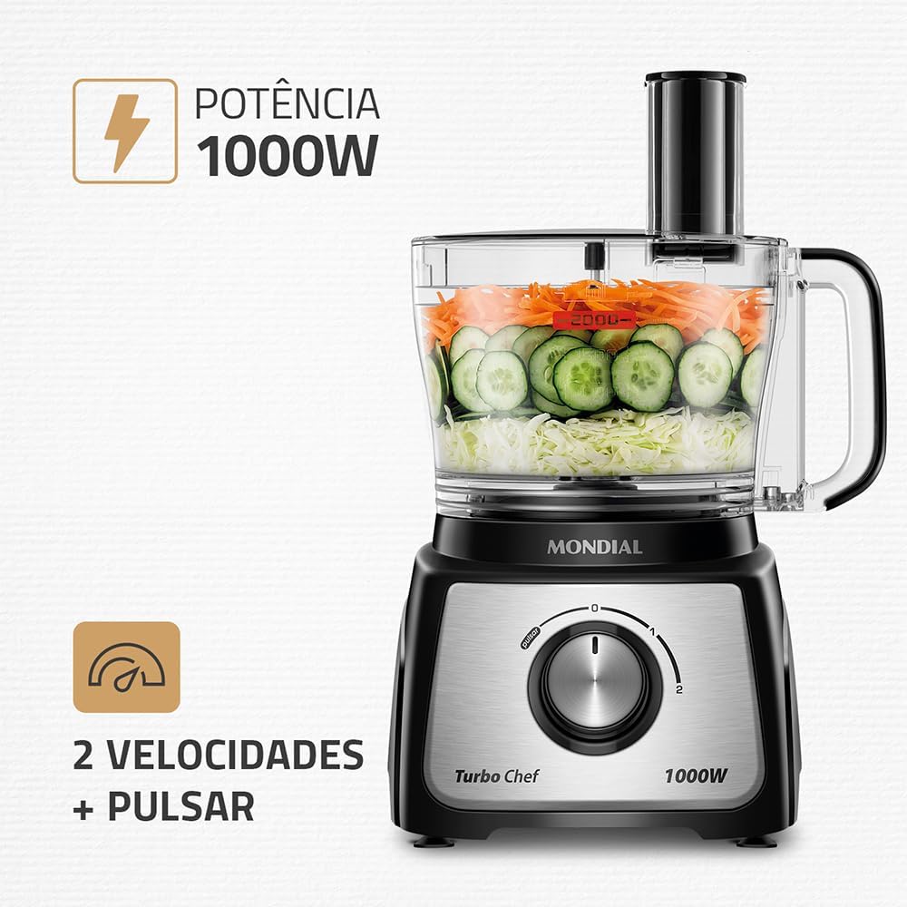 MONDIAL Multiprocessador Turbo Chef 9 em 1, Preto, 1000W, 110V - MPN-01-BF