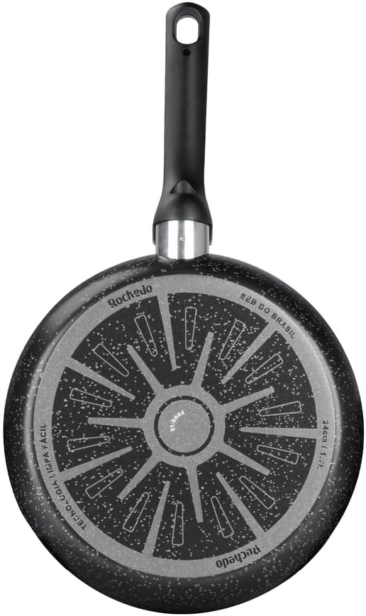 Frigideira Rochedo Stone Pro 24cm Preto com Efeito Pedra e Antiaderente Minerium, Alta Resistência e Durabilidade, Cabos Ergonômicos para Maior Segurança e Base Limpa Fácil