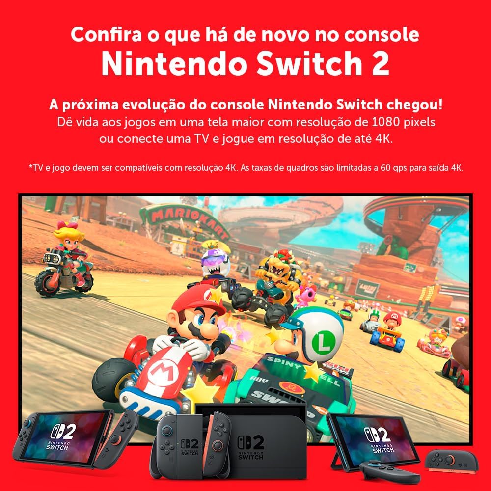 Nintendo, Console, Nintendo Switch 2, Nacional, Portátil e Doméstico, Bateria de até 9 Horas, Inclui Joy-Con com Suporte e Alças, 1 ano de Garantia - Modelo Nacional de Tomada