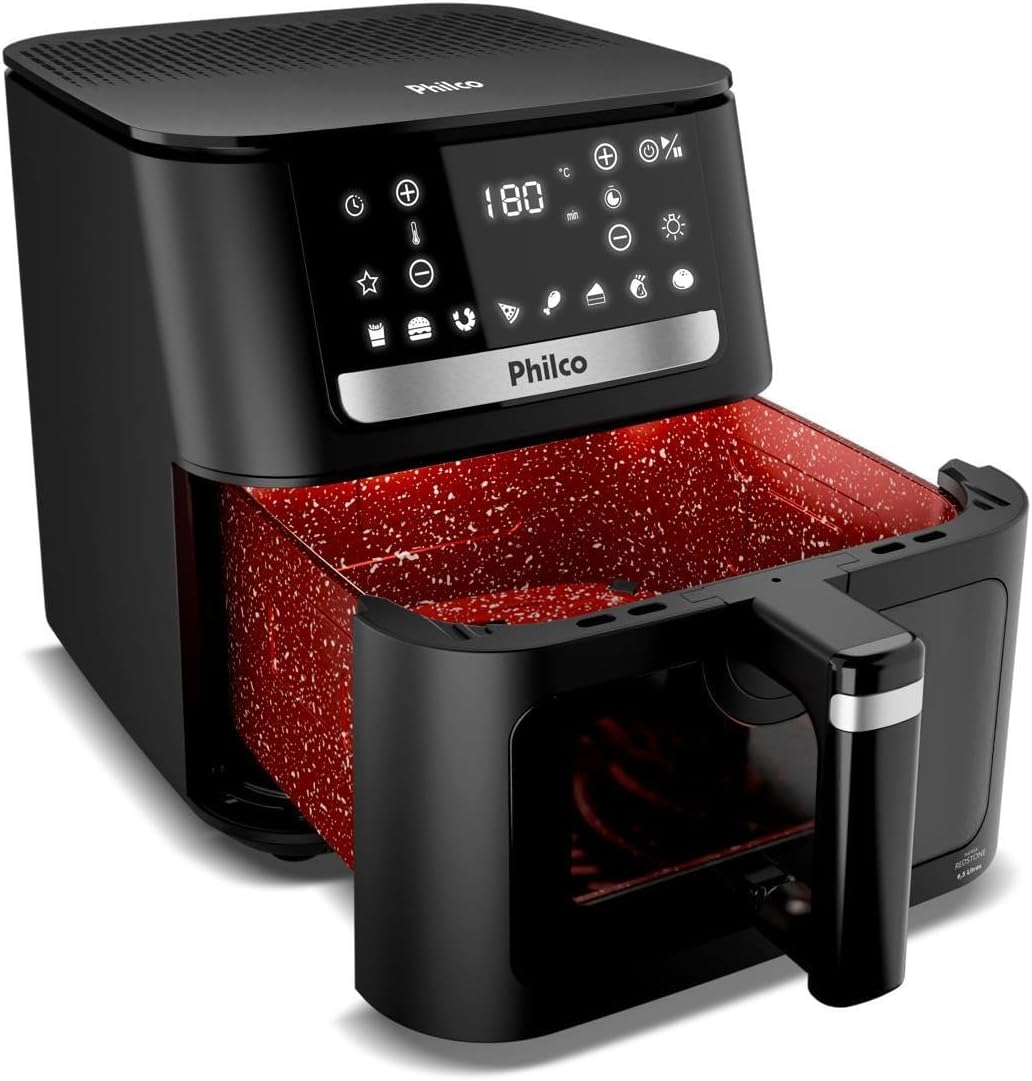 Fritadeira Air Fryer Digital 9,5L Preto Inox com Revestimento Cerâmico Redstone