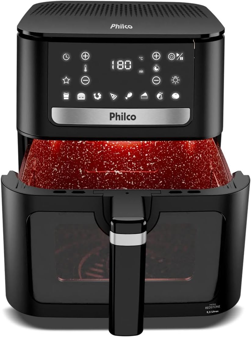 Fritadeira Air Fryer Digital 9,5L Preto Inox com Revestimento Cerâmico Redstone