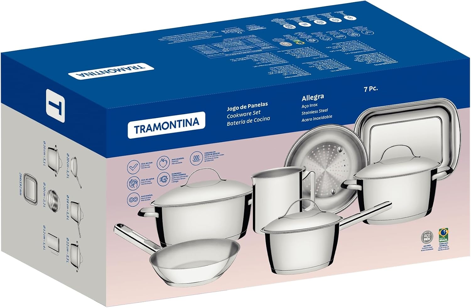 Jogo de Panelas com Fundo Triplo 7 Peça Tramontina Inox