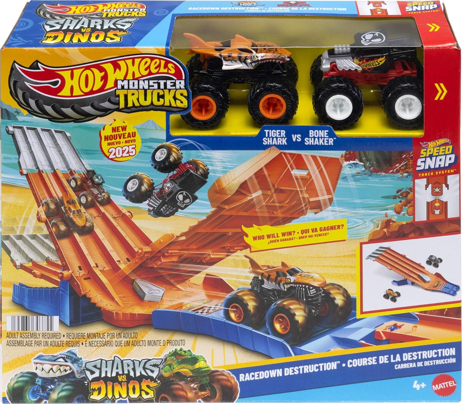 Hot Wheels Monster Trucks Corrida de Destruição Mega-Wrex vs Tiger Shark
