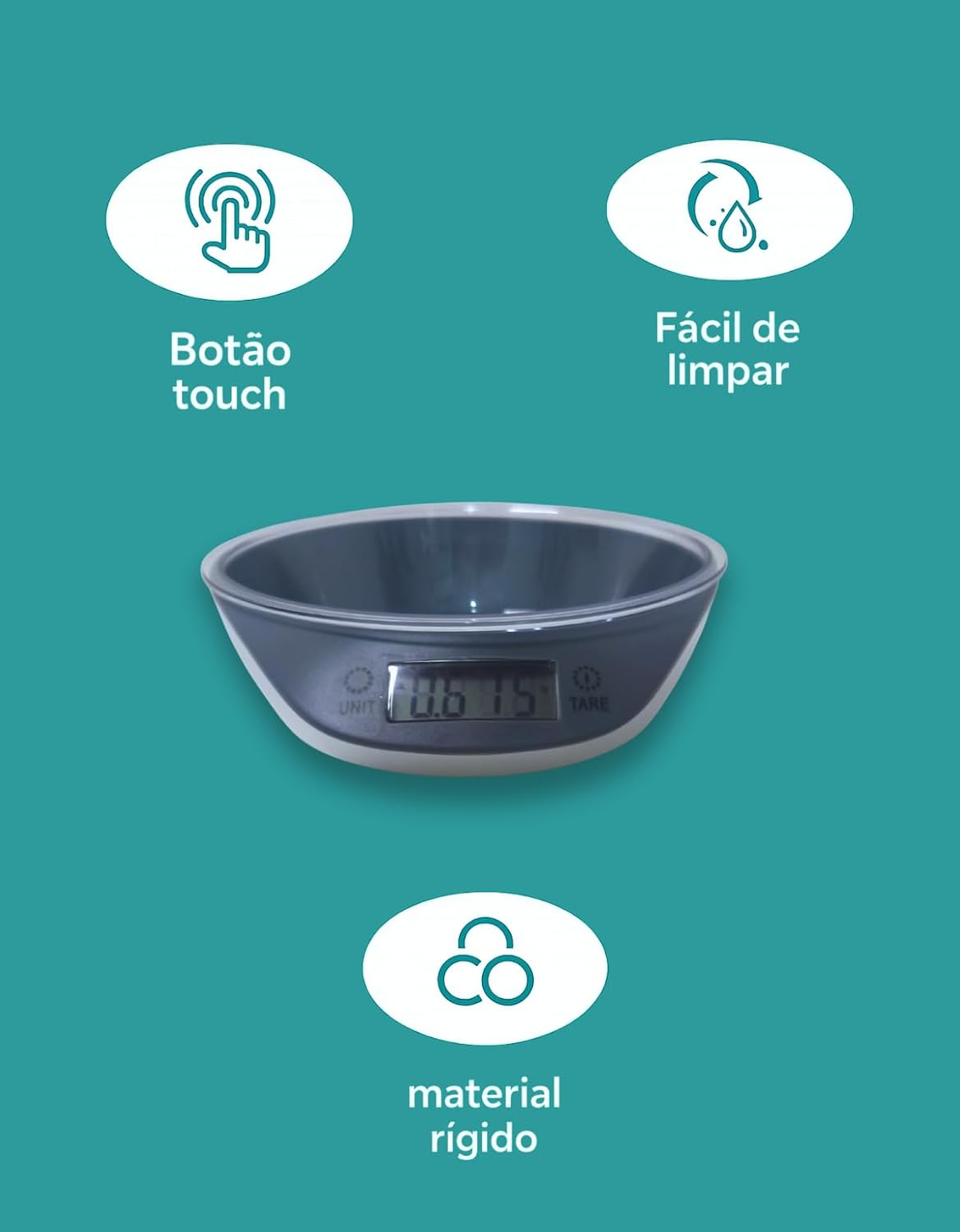 Balança Digital de Cozinha 5kg com Tigela Removível e Display LCD