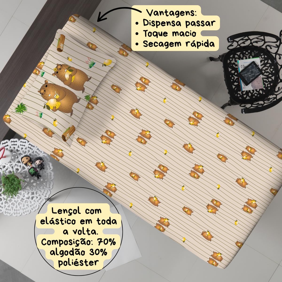 Jogo de Lençol Portallar Joy 70% Algodão Solteiro Capivara Joy