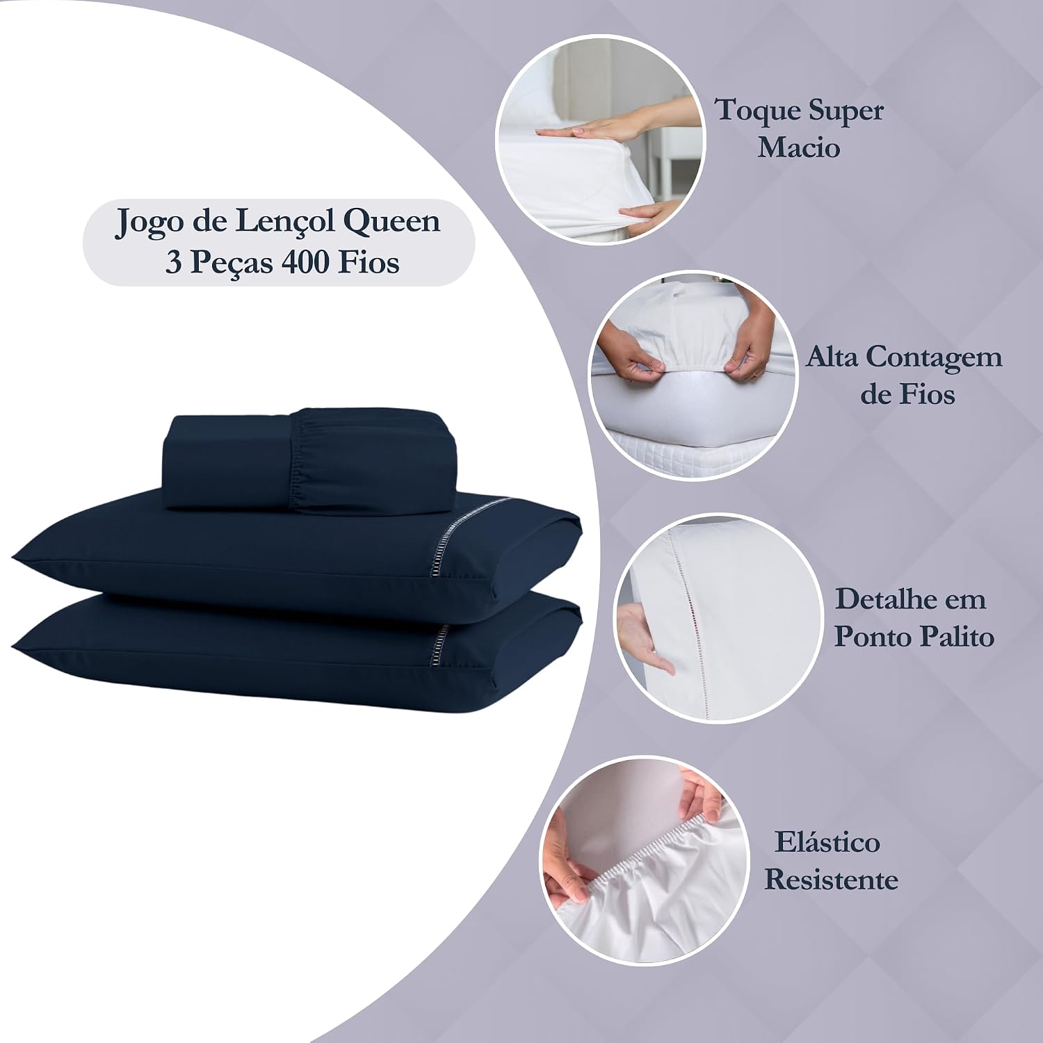 Jogo de Lençol Queen Percal 400 Fios Toque Acetinado