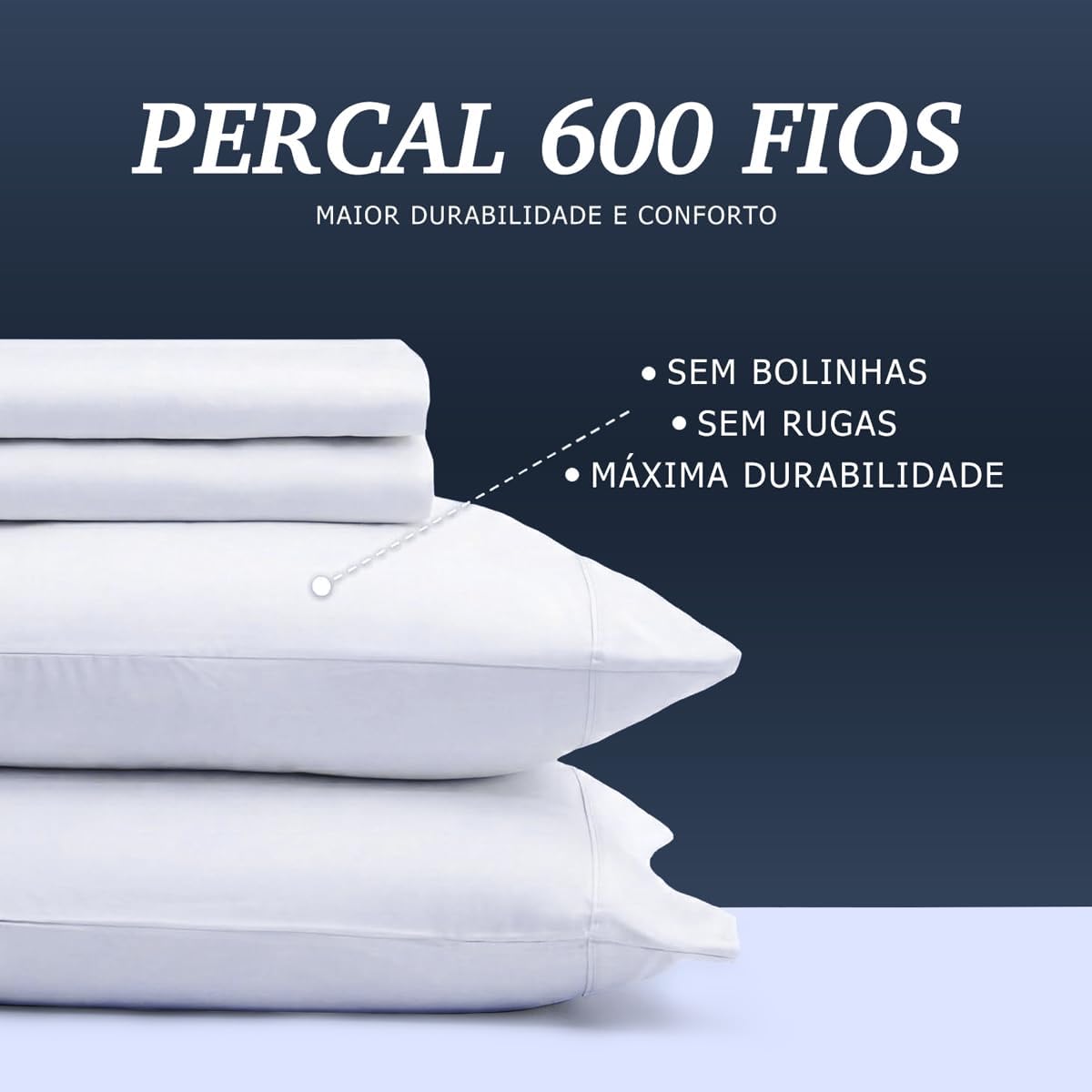 Jogo Cama King Size Toque Macio 4 Peças Percal 600 Fios Branco