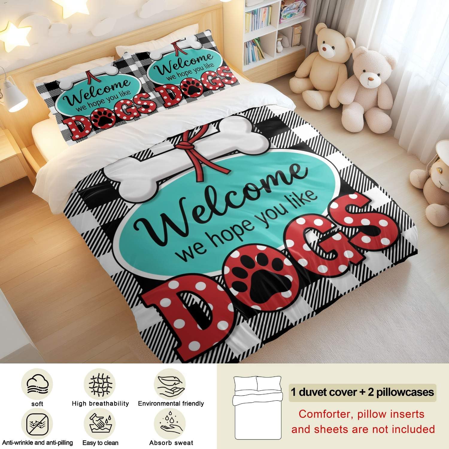 Jogo de Cama Estampa de Cachorro Impressão Digital 3D