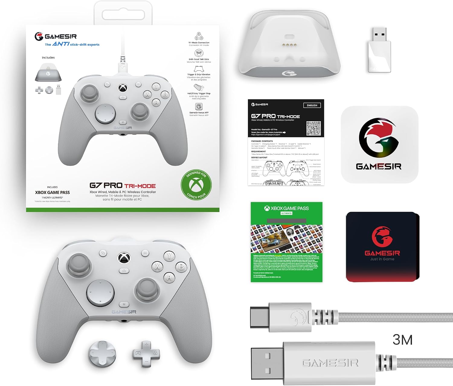 Controle Tri-Mode para Xbox, PC e Android com Sticks TMR