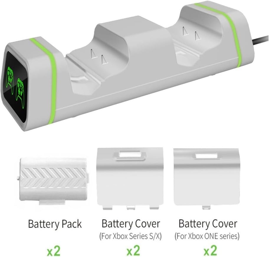 Estação de Carregamento para Controles Xbox Serie SX e One, Branco, com 2 Baterias Recarregáveis, Dock Duplo