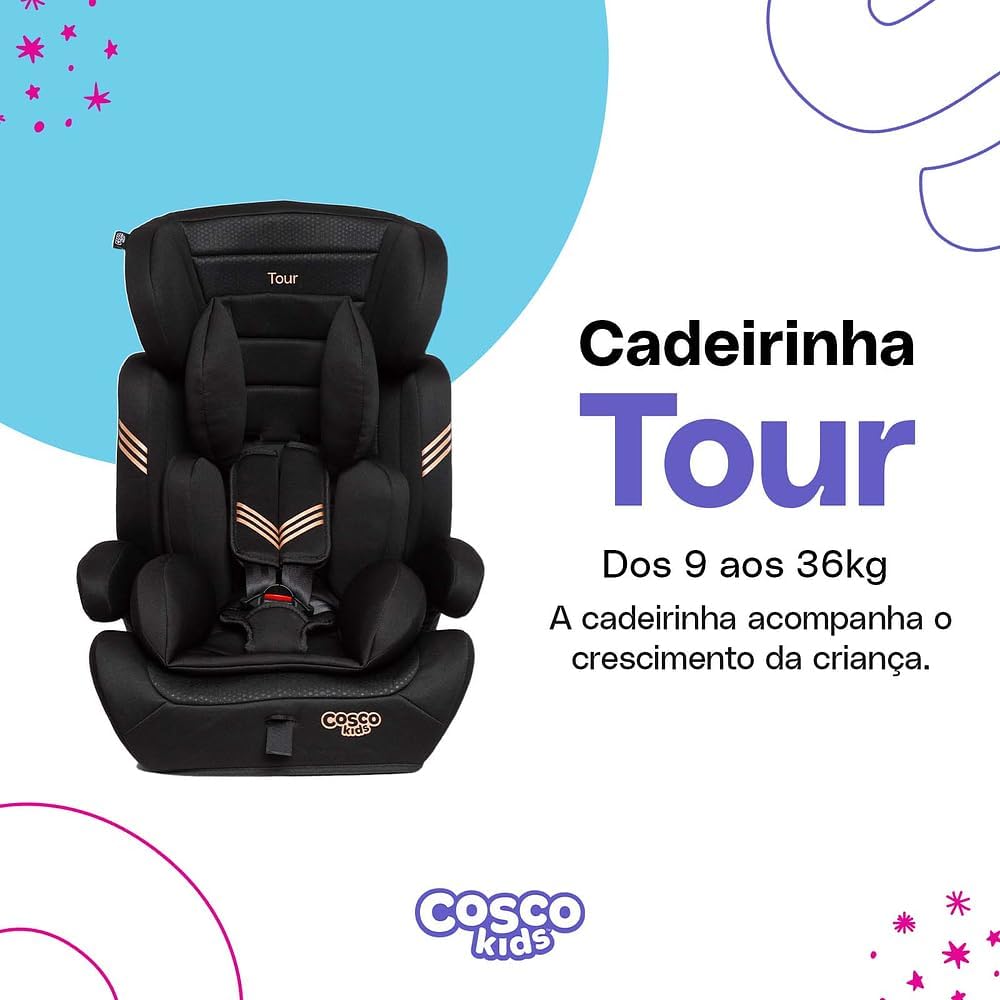 Cadeirinha Cosco Kids, Tour, 9 a 36 Kg, Preto Bronze