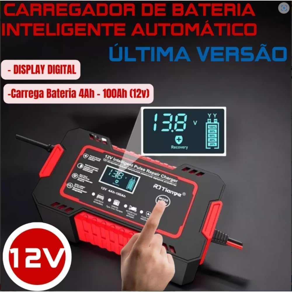 Carregador de Bateria Inteligente 12V 6A para Carros e Motos