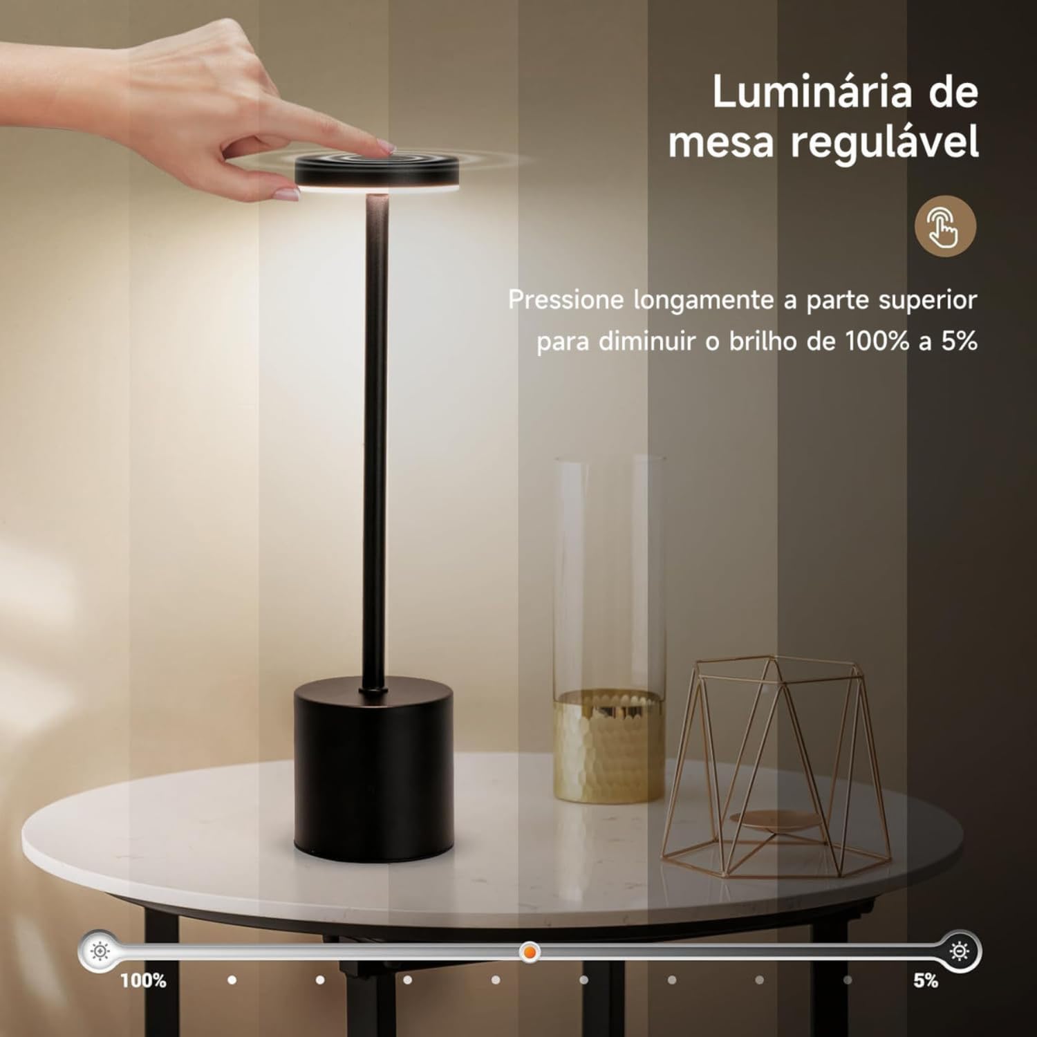 Luminária de Mesa Touch com 3 Modos de Luz Ajustáveis