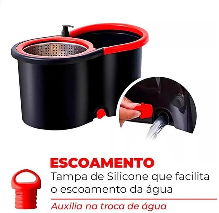 Powermaid Mop Giratorio Pro - Dois baldes com Centrífuga de Aço Inox - Balde de Enxague com 7L