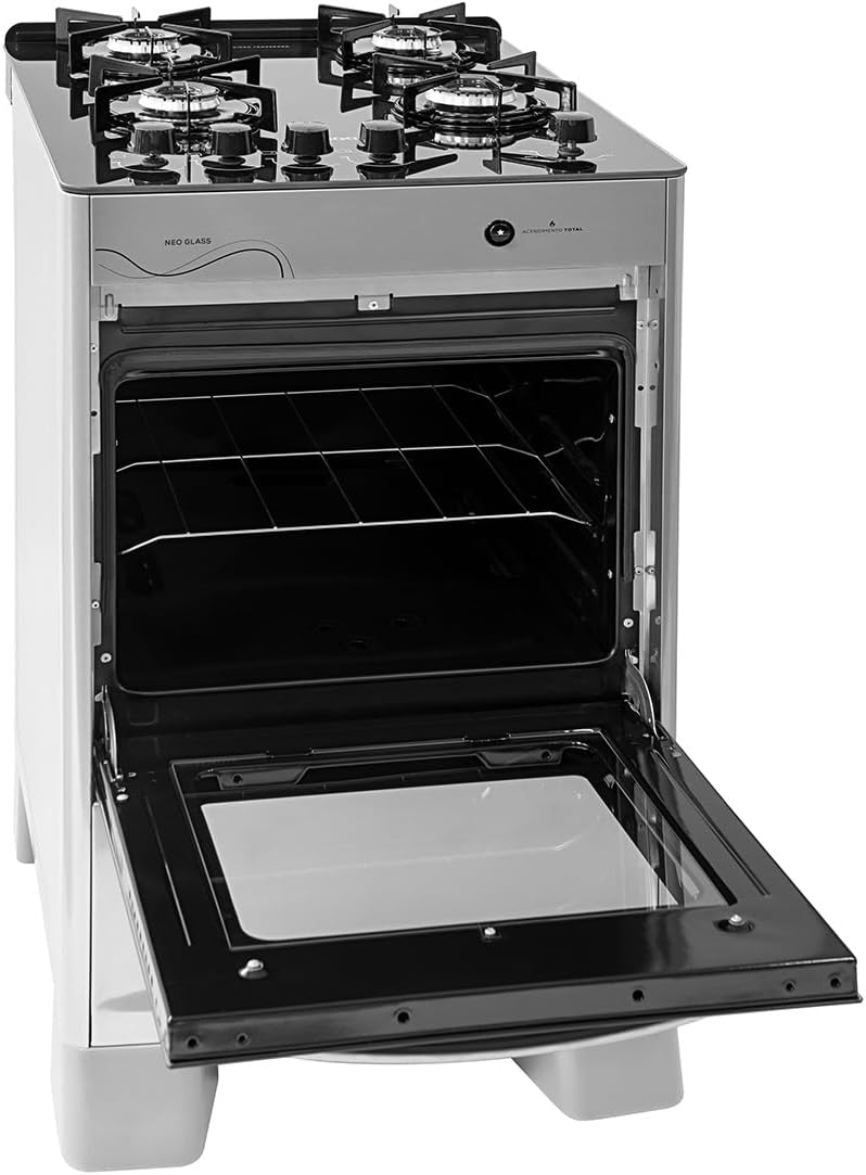 SUGGAR FOGÃO NEO GLASS PRATA MESA DE VIDRO 4 BOCAS TREMPE 6 APOIOS ACENDIMENTO AUTOMÁTICO FGVNG410PRIX