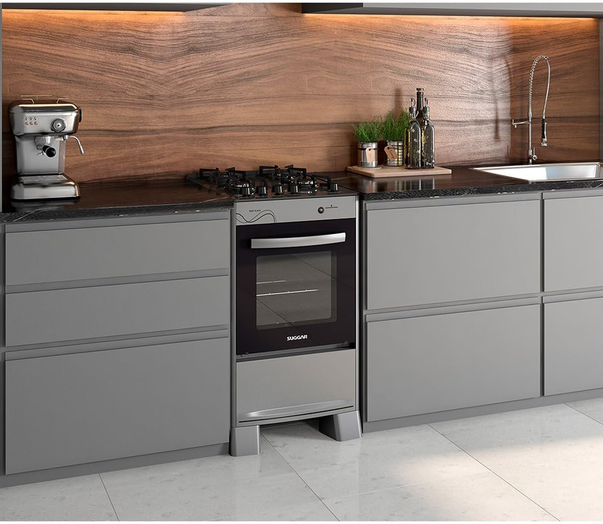 SUGGAR FOGÃO NEO GLASS PRATA MESA DE VIDRO 4 BOCAS TREMPE 6 APOIOS ACENDIMENTO AUTOMÁTICO FGVNG410PRIX