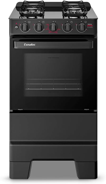 Fogão a Gás Mesa Glass Forno 50L Limpa Fácil e Acendimento Automático Esmaltec IDEAL Super Glass F4VAP Cor Preto 4 bocas Bivolt