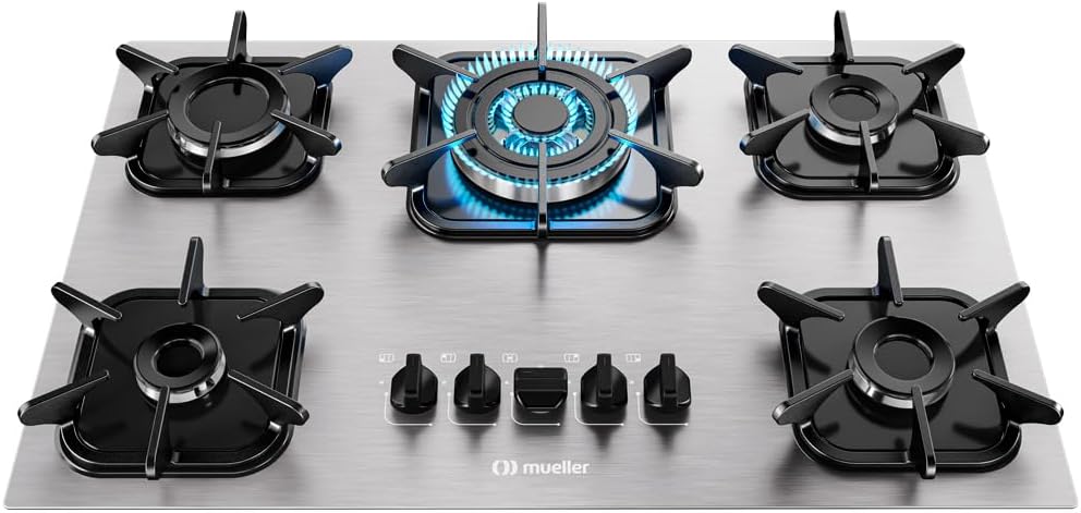 Cooktop Mueller 5 Bocas de Alumínio com Queimador Tripla Chama MCG5BK