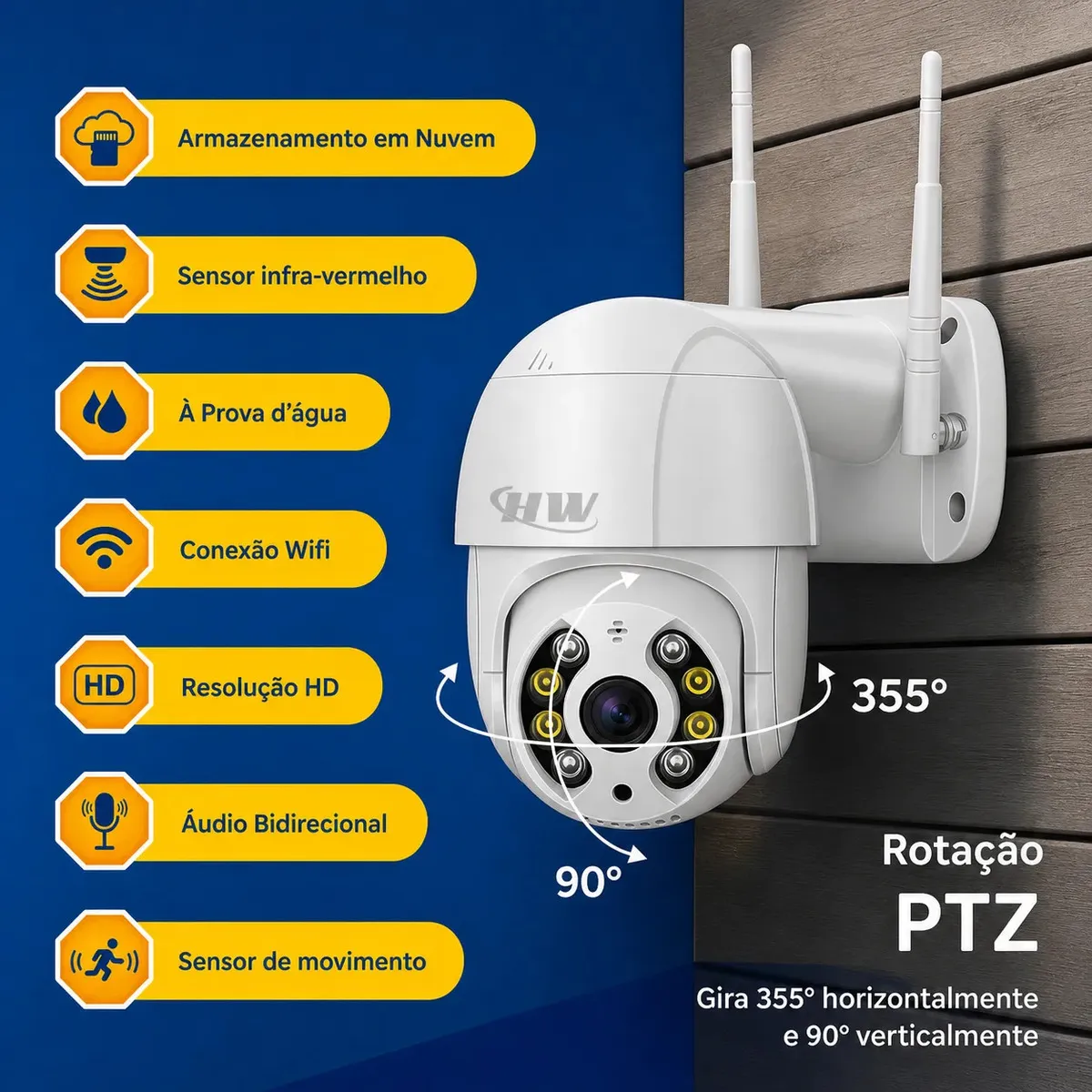 Kit 2 Câmera Segurança Ip Interna Externa Wifi - Bivolt 110V/220V