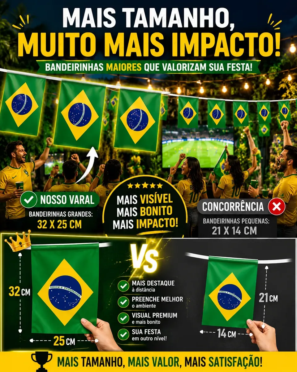 Bandeirinha Brasil Copa Festa Junina Varal 10 Metros Grande