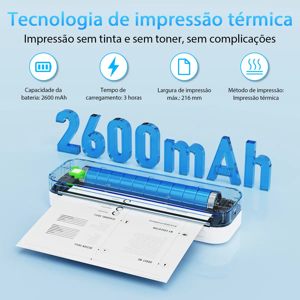 Impressora Portátil Ablemark A4 sem Tinta Com Bluetooth