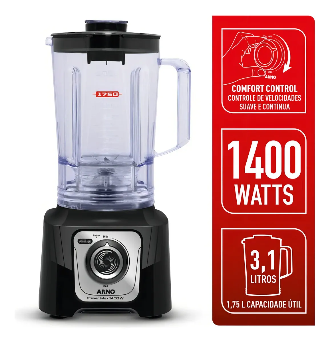 Liquidificador Arno Powermax 1400W Comfort Control LN65 - Bivolt 110V/220V